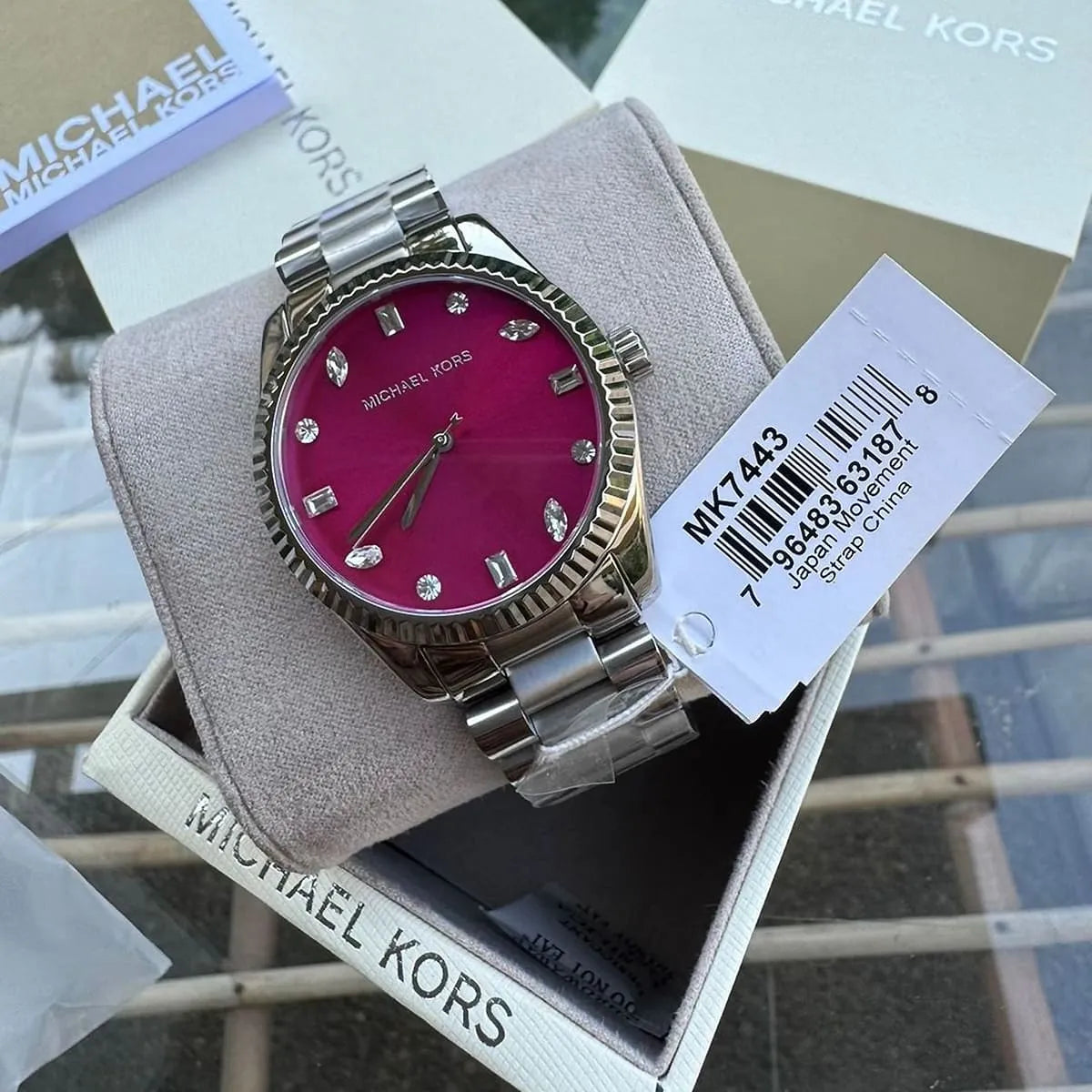  Shop Authentic Michael Kors Lexington Three-Hand Pink Dial Silver Steel Strap Watch For Women - MK7443 - Luxxuri