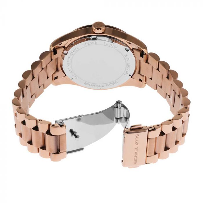  Shop Authentic Michael Kors Lexington Three Hand Mother of Pearl Pink Dial Rose Gold Steel Strap Watch For Women - MK7444 - Luxxuri