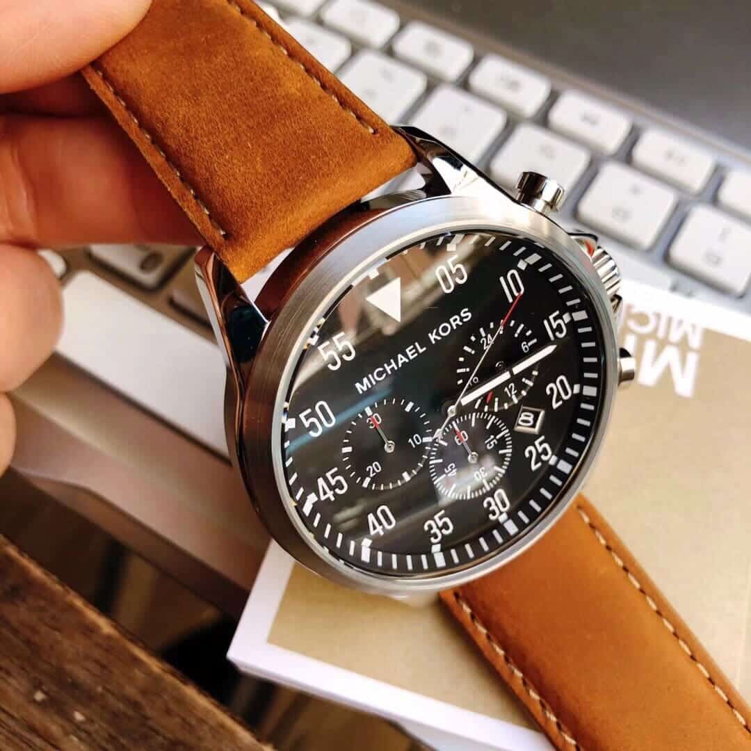  Shop Authentic Michael Kors Gage Chronograph Quartz Black Dial Brown Leather Strap Watch For Men - MK8333 - Luxxuri