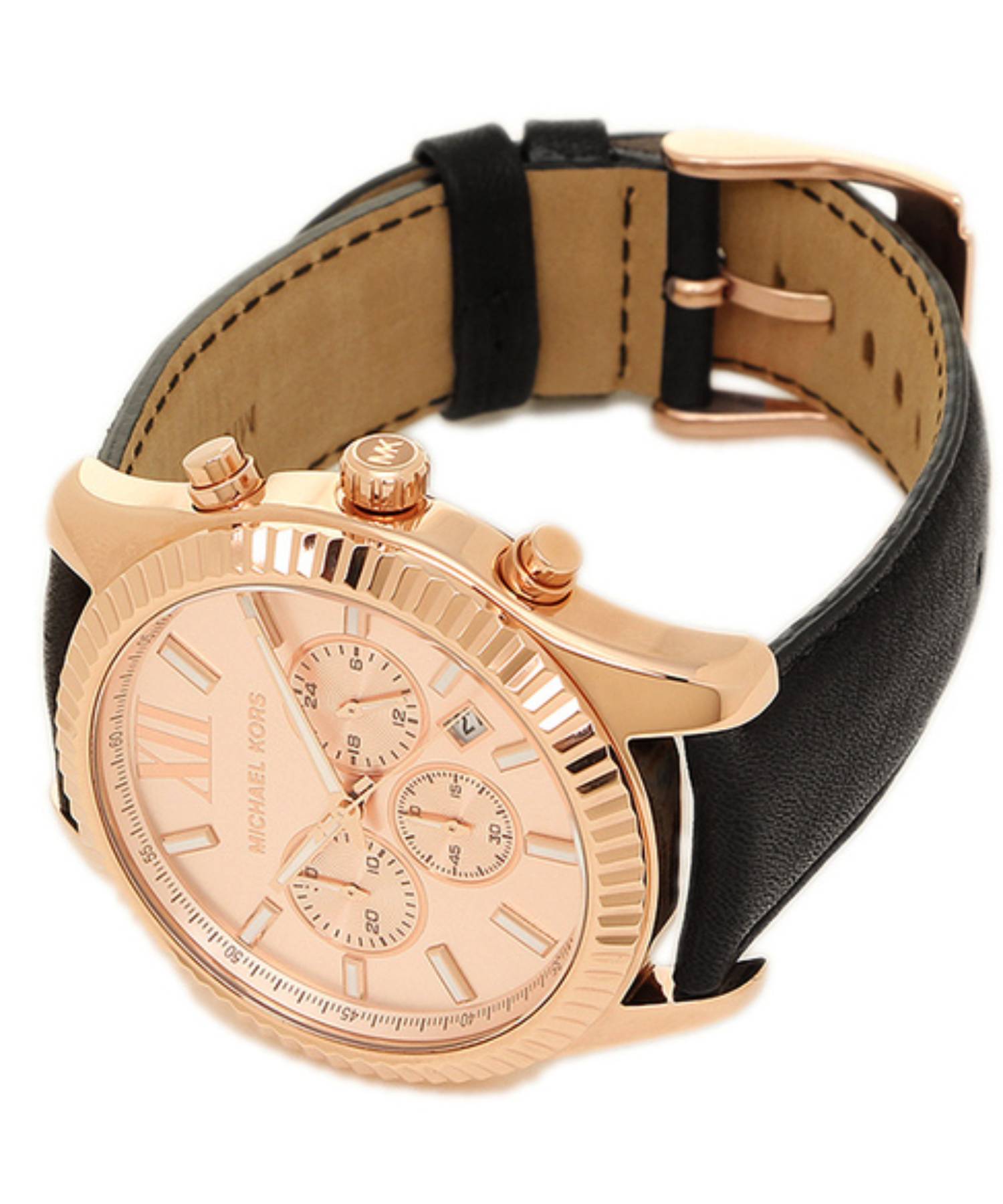  Shop Authentic Michael Kors Lexington Chronograph Rose Gold Dial Black Leather Strap Watch For Men - MK8516 - Luxxuri