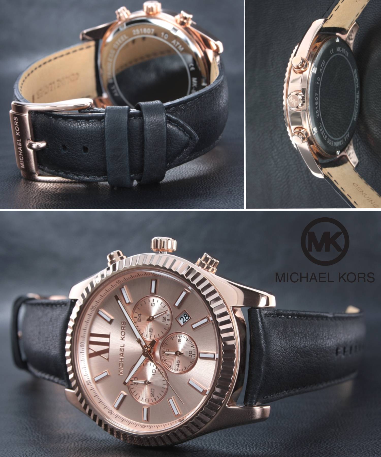  Shop Authentic Michael Kors Lexington Chronograph Rose Gold Dial Black Leather Strap Watch For Men - MK8516 - Luxxuri