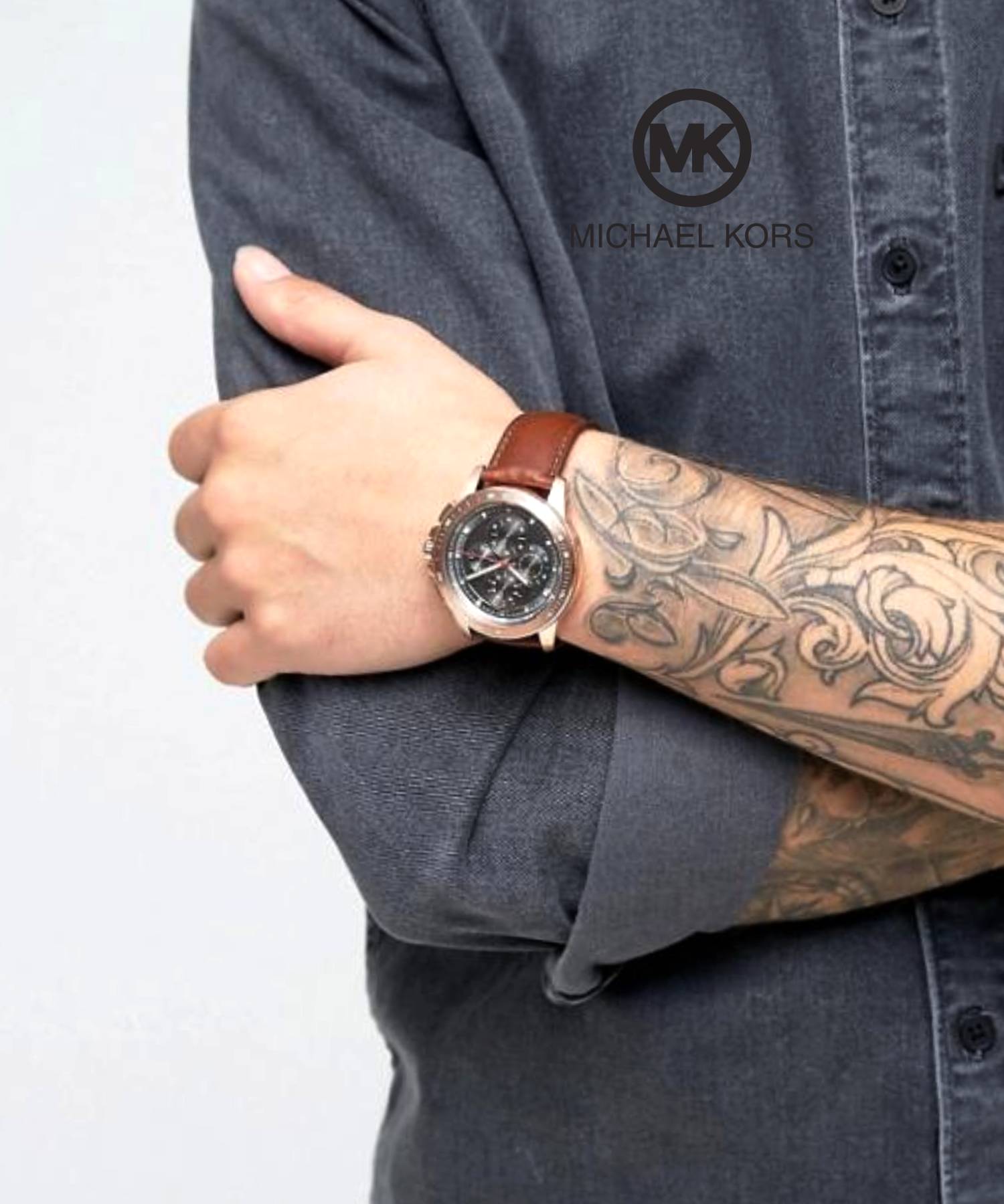  Shop Authentic Michael Kors Ryker Analog Gray Dial Brown Leather Strap Watch For Men - MK8519 - Luxxuri