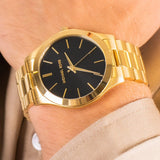  Shop Authentic Michael Kors Slim Runway Quartz Black Dial Gold Steel Strap Watch For Men - MK8621 - Luxxuri