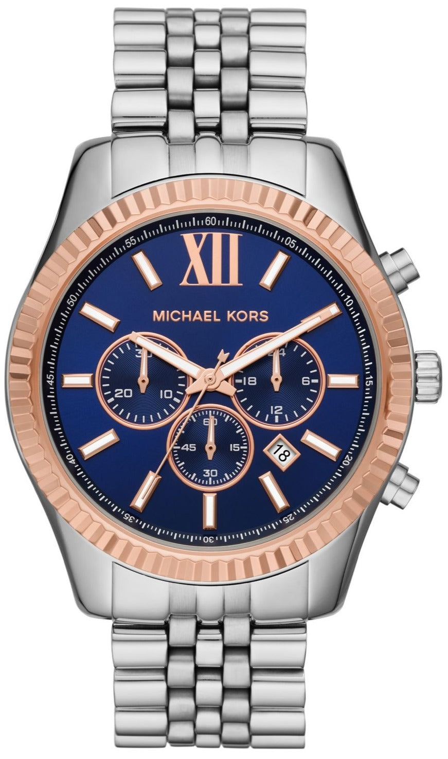  Shop Authentic Michael Kors Lexington Chronograph Blue Dial Silver Steel Strap Watch For Men - MK8689 - Luxxuri