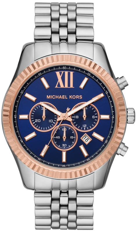  Shop Authentic Michael Kors Lexington Chronograph Blue Dial Silver Steel Strap Watch For Men - MK8689 - Luxxuri