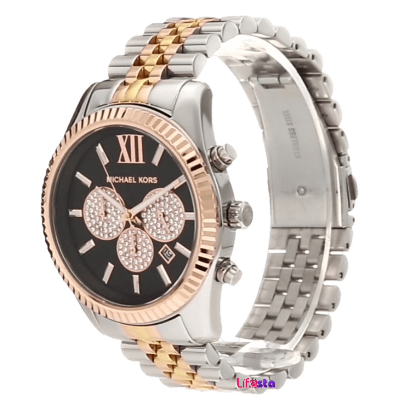  Shop Authentic Michael Kors Lexington Chronograph Crystals Black Dial Two Tone Steel Strap Watch for Men - MK8714 - Luxxuri