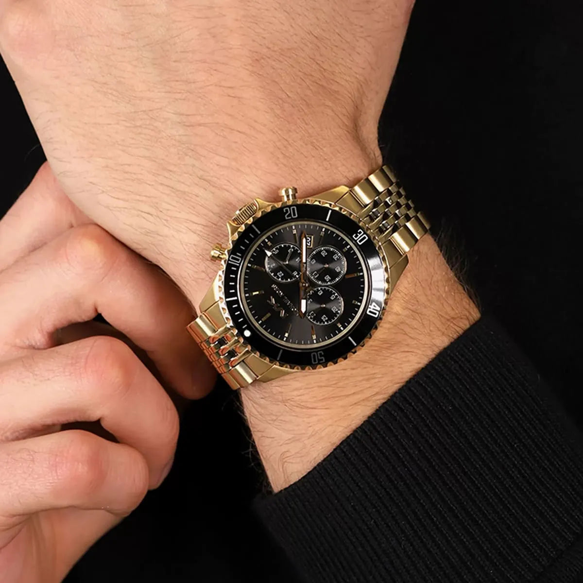 Michael Kors Bayville Chronograph Black Dial Gold Steel Strap Watch For Men - MK8726