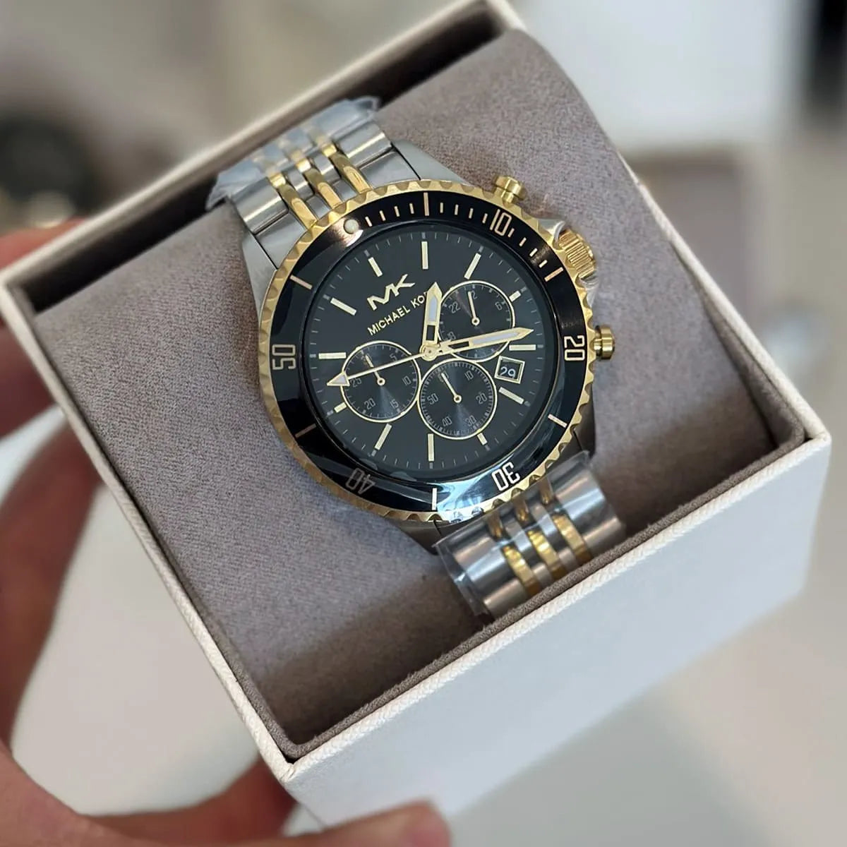  Shop Authentic Michael Kors Bayville Chronograph Black Dial Two Tone Steel Strap Watch For Women - MK8872 - Luxxuri