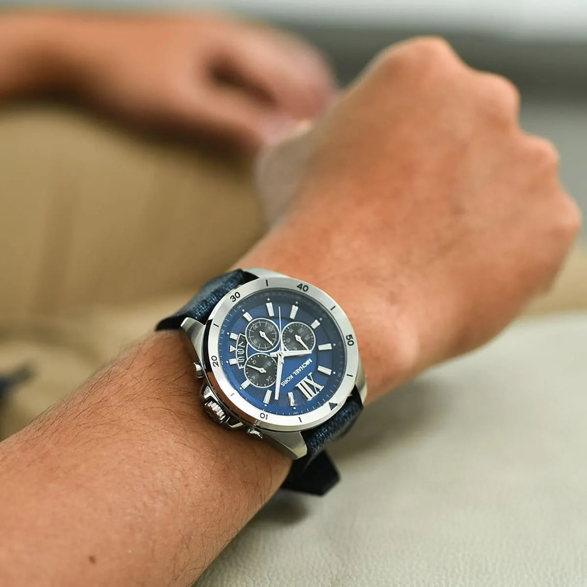  Shop Authentic Michael Kors Brecken Chronograph Blue Dial Blue Rubber Strap Watch For Men - MK8923 - Luxxuri