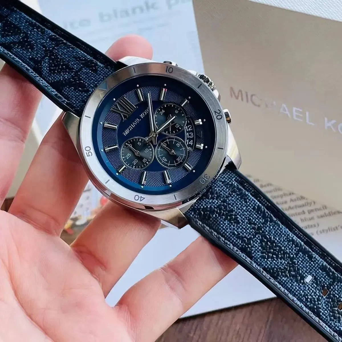  Shop Authentic Michael Kors Brecken Chronograph Blue Dial Blue Rubber Strap Watch For Men - MK8923 - Luxxuri