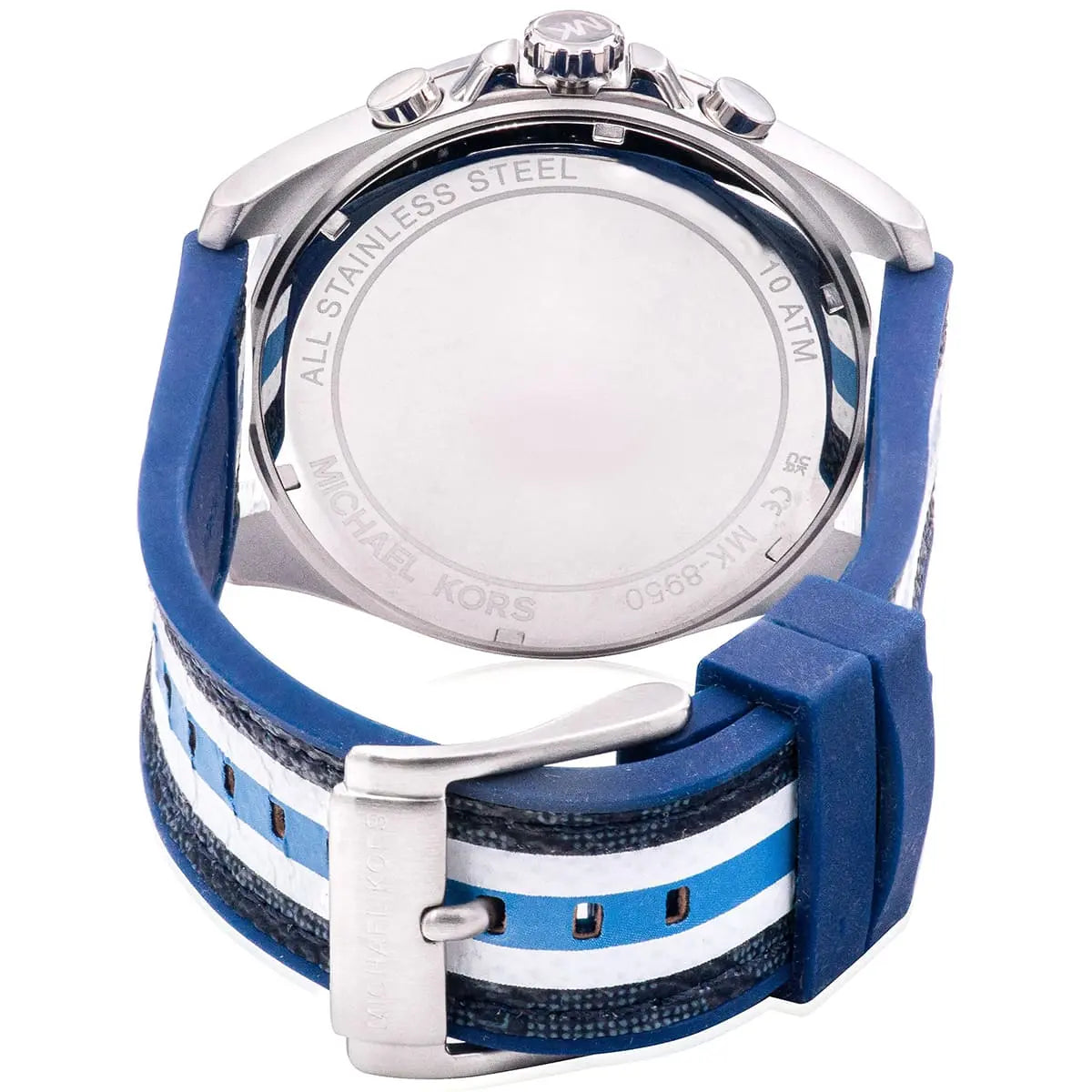  Shop Authentic Michael Kors Brecken Chronograph Blue Dial Two Tone PVC Strap Watch For Men - MK8950 - Luxxuri