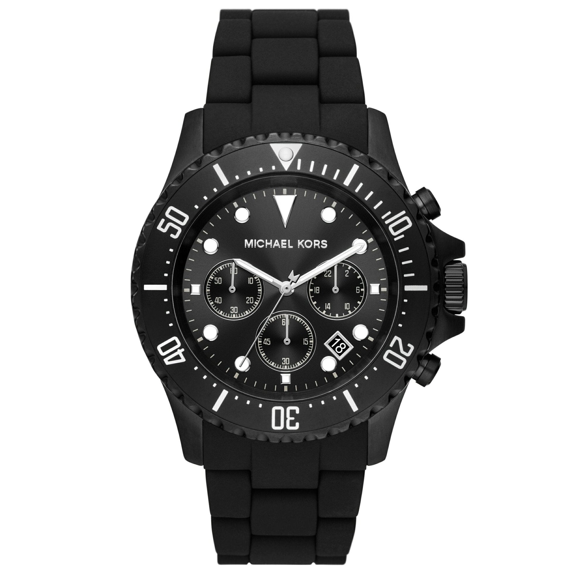  Shop Authentic Michael Kors Everest Chronograph Black Dial Black Silicone Strap Watch For Men - MK8980 - Luxxuri