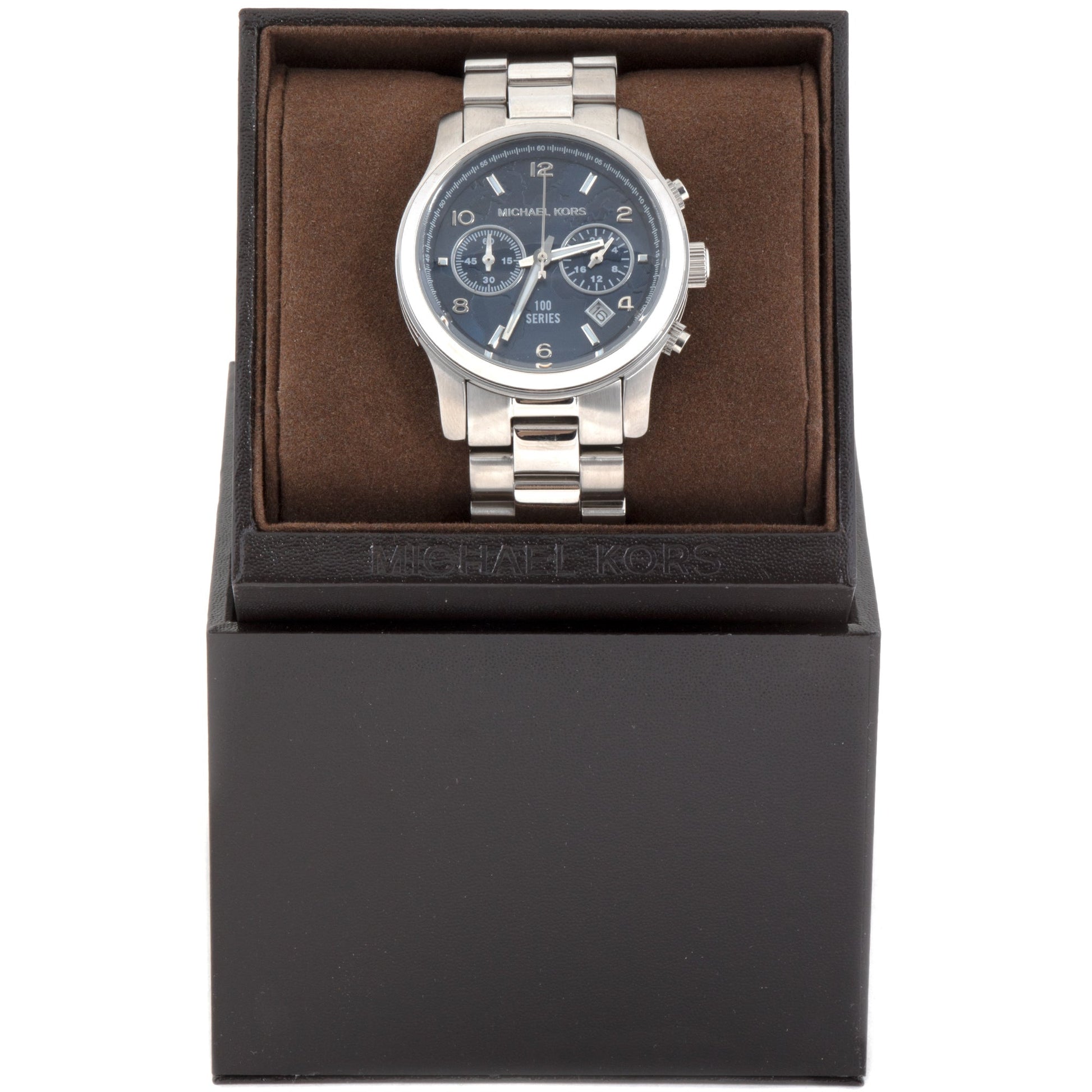  Shop Authentic Michael Kors Hunger Stop 100 Series Navy Blue Dial Silver Steel Strap Watch for Women - MK5814 - Luxxuri