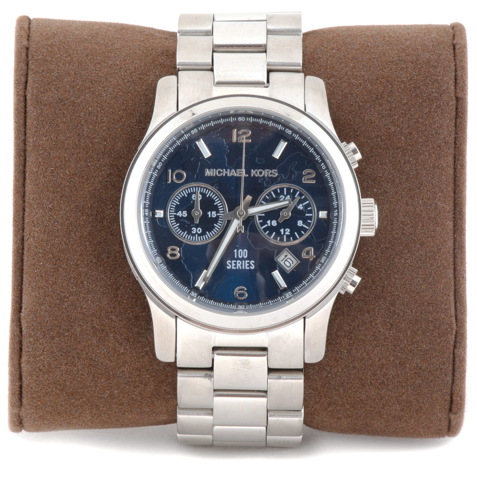 Michael Kors Hunger Stop 100 Series Navy Blue Dial Silver Steel Strap Watch for Women - MK5814