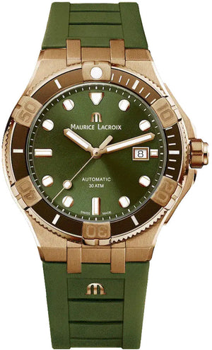  Shop Authentic Maurice Lacroix Aikon Venturer Bronze Dial Green Rubber Strap Watch For Men - AI6058-BRZ01-630-1 - Luxxuri