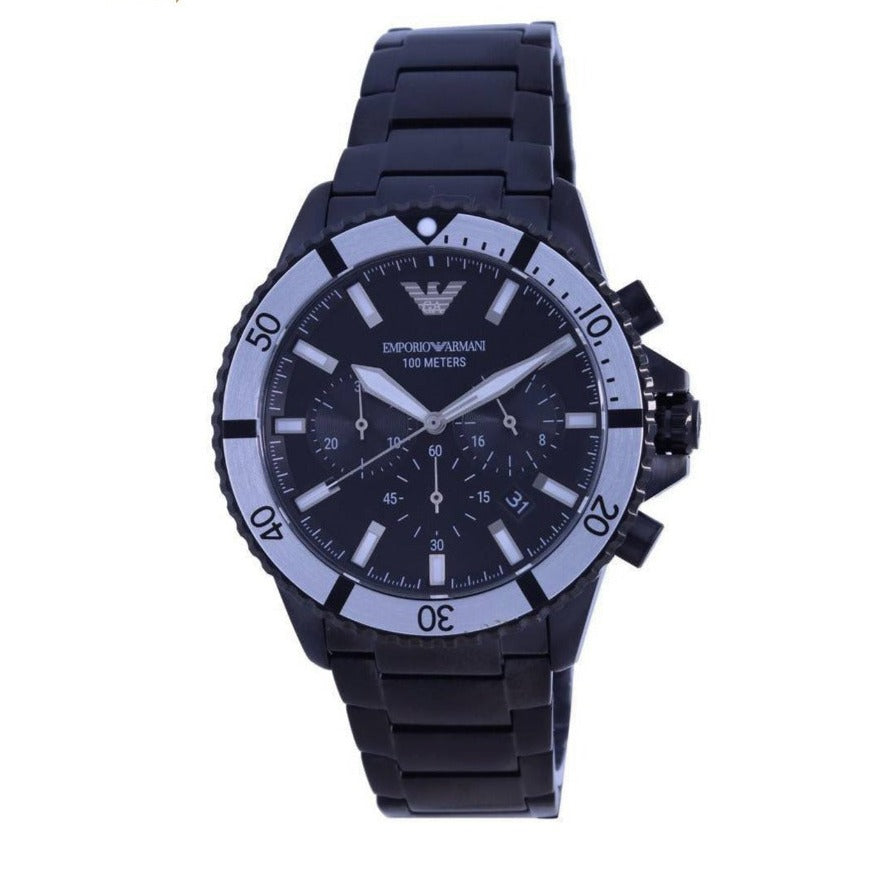  Shop Authentic Emporio Armani Diver Chronograph Black Dial Black Steel Strap Watch For Men - AR80050 - Luxxuri