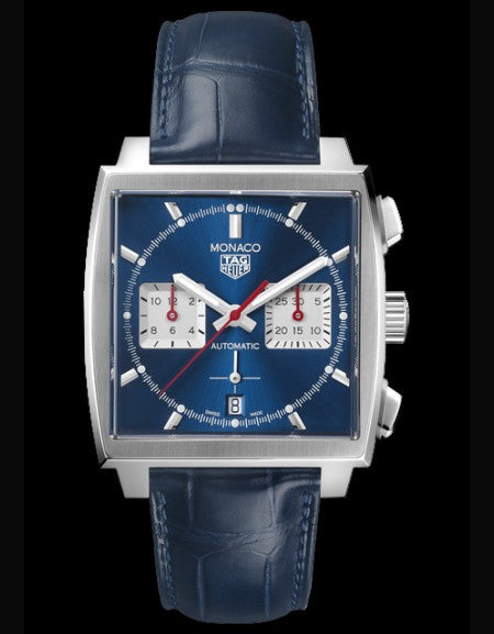 Shop Authentic Tag Heuer Monaco Automatic Chronograph Blue Dial Blue Leather Strap Watch for Men - CBL2111.FC6453 - Luxxuri