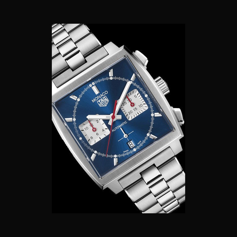  Shop Authentic Tag Heuer Monaco Automatic Chronograph Blue Dial Silver Steel Strap Watch for Men - CBL2111.BA0644 - Luxxuri