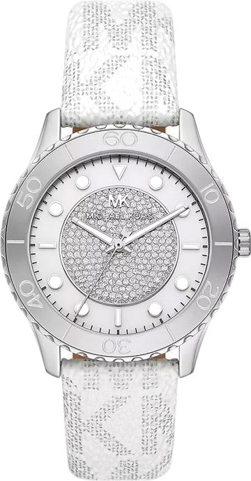 Michael Kors Runway Three Hand White Dial White Leather Strap Watch For Women - MK6998