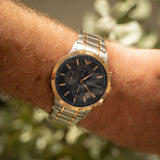  Shop Authentic Emporio Armani Renato Chronograph Blue Dial Two Tone Steel Strap Watch For Men - AR80025 - Luxxuri