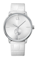  Shop Authentic Calvin Klein Accent Silver Dial White Leather Strap Watch for Women - K2Y211K6 - Luxxuri