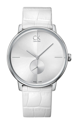  Shop Authentic Calvin Klein Accent Silver Dial White Leather Strap Watch for Women - K2Y211K6 - Luxxuri