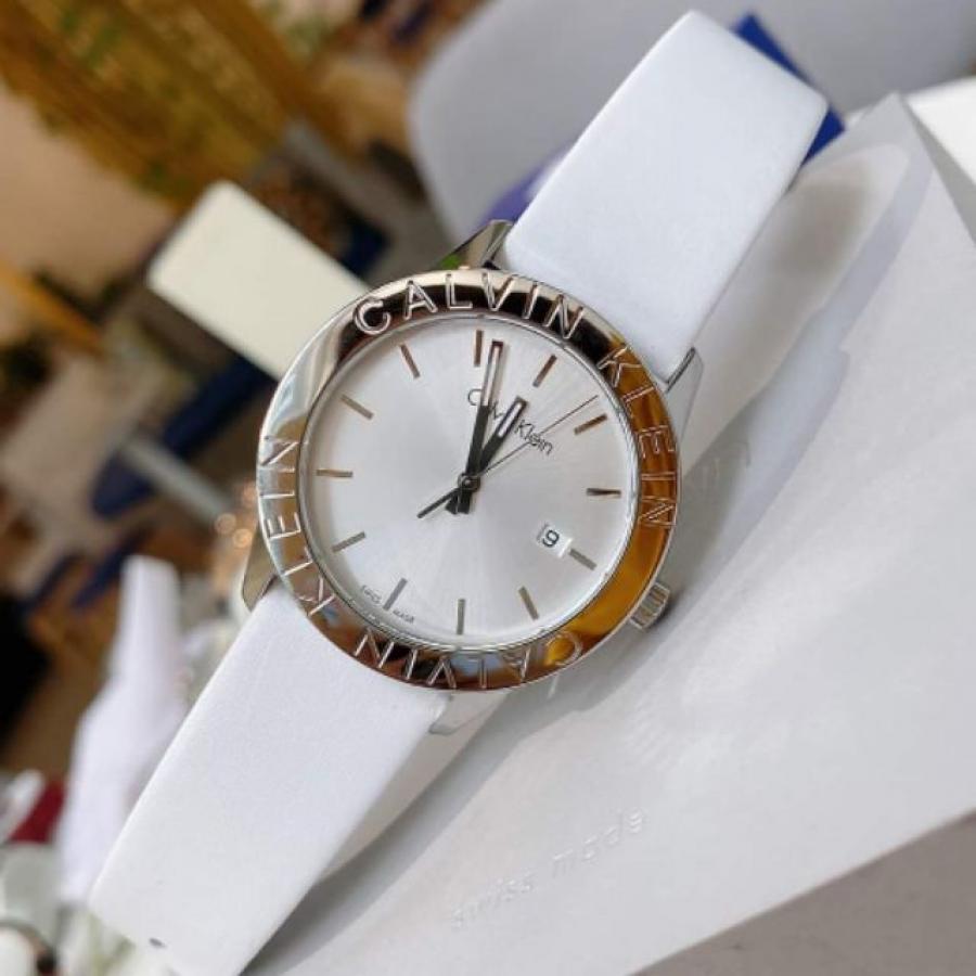  Shop Authentic Calvin Klein Steady Silver Dial White Leather Strap Watch for Women - K7Q211L6 - Luxxuri