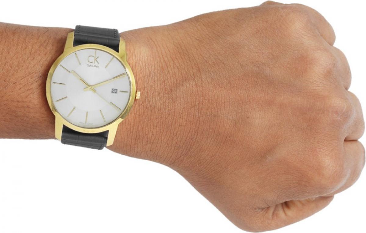  Shop Authentic Calvin Klein City Mother of Pearl White Dial Black Leather Strap Watch for Men - K2G2G5C6 - Luxxuri