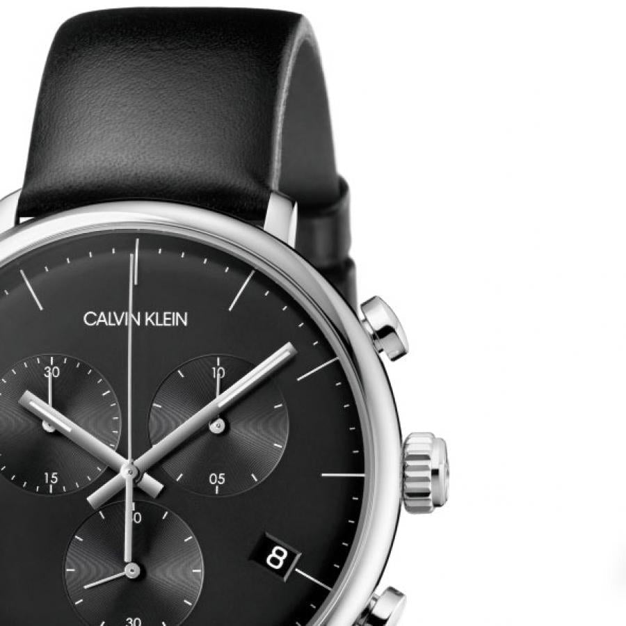  Shop Authentic Calvin Klein High Noon Chronograph Black Dial Black Leather Strap Watch for Men - K8M271C1 - Luxxuri