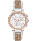  Shop Authentic Michael Kors Parker Chronograph White Dial Two Tone Leather Strap Watch For Women - MK6950 - Luxxuri