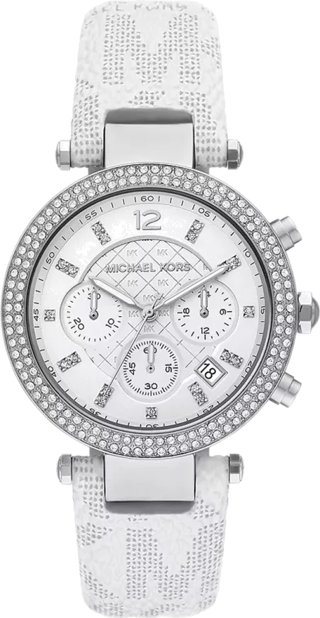  Shop Authentic Michael Kors Parker Chronograph White Dial White Leather Strap Watch For Women - MK7226 - Luxxuri