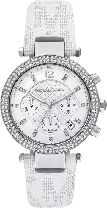  Shop Authentic Michael Kors Parker Chronograph White Dial White Leather Strap Watch For Women - MK7226 - Luxxuri