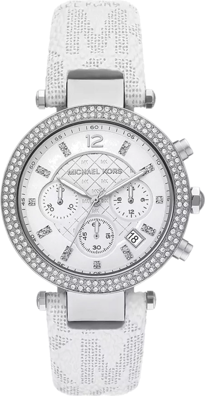  Shop Authentic Michael Kors Parker Chronograph White Dial White Leather Strap Watch For Women - MK7226 - Luxxuri