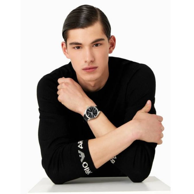  Shop Authentic Emporio Armani Claudio Chronograph Black Dial Black Leather Strap Watch For Men - AR11542 - Luxxuri