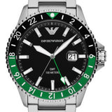  Shop Authentic Emporio Armani Sea Explorer GMT Quartz Black Dial Silver Steel Strap Watch For Men - AR11589 - Luxxuri