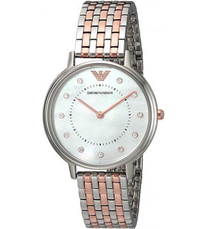  Shop Authentic Emporio Armani Gianni T Bar Mother of Pearl Dial Two Tone Steel Strap Watch For Women - AR2508 - Luxxuri