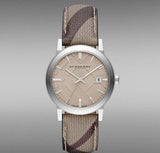  Shop Authentic Burberry The City Beige Dial Chequered Brown Leather Strap Watch for Women - BU9029 - Luxxuri
