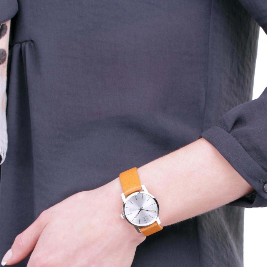  Shop Authentic Calvin Klein City Silver Dial Orange Leather Strap Watch for Women - K2G231G6 - Luxxuri