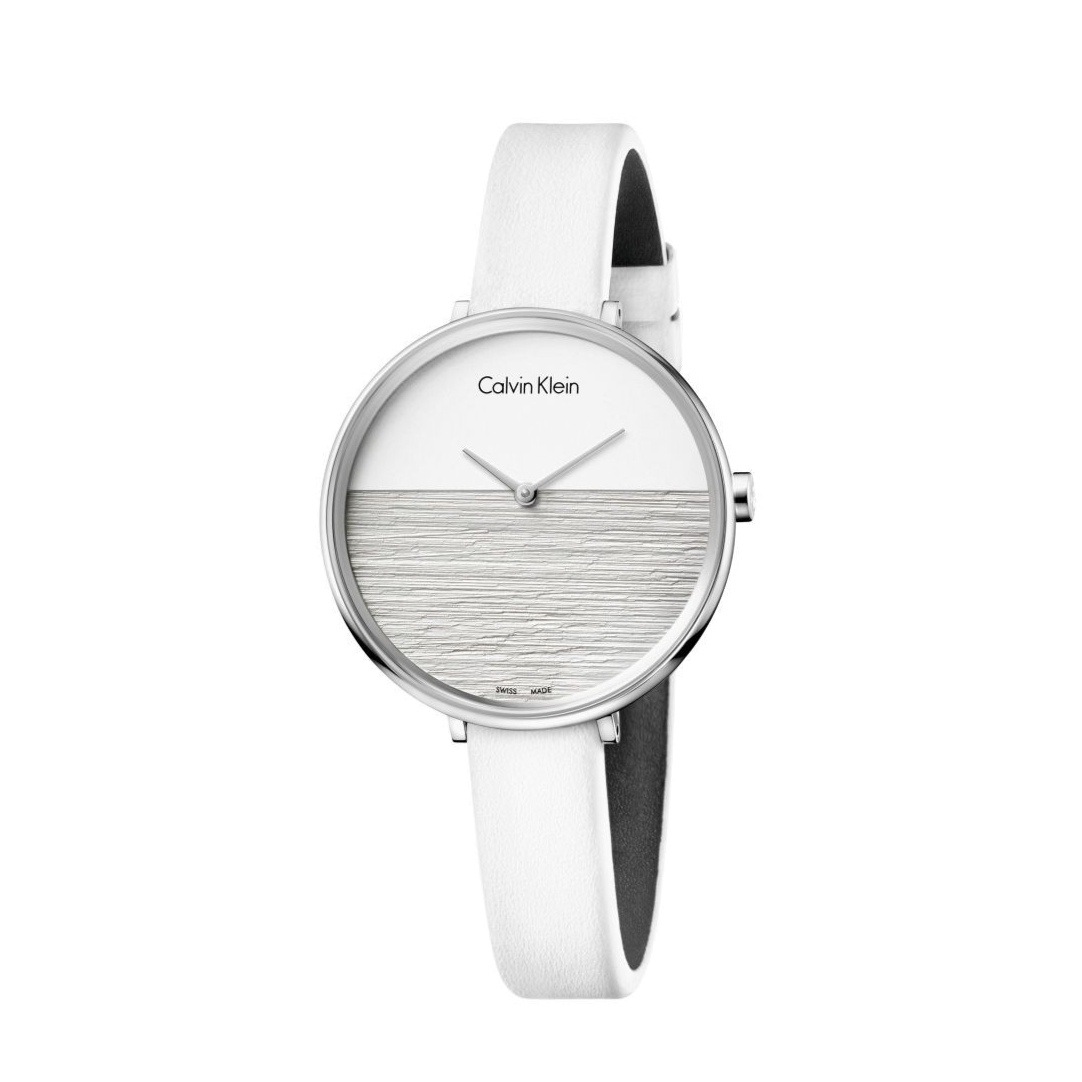  Shop Authentic Calvin Klein Rise White Grey Dial White Leather Strap Watch for Women - K7A231L6 - Luxxuri