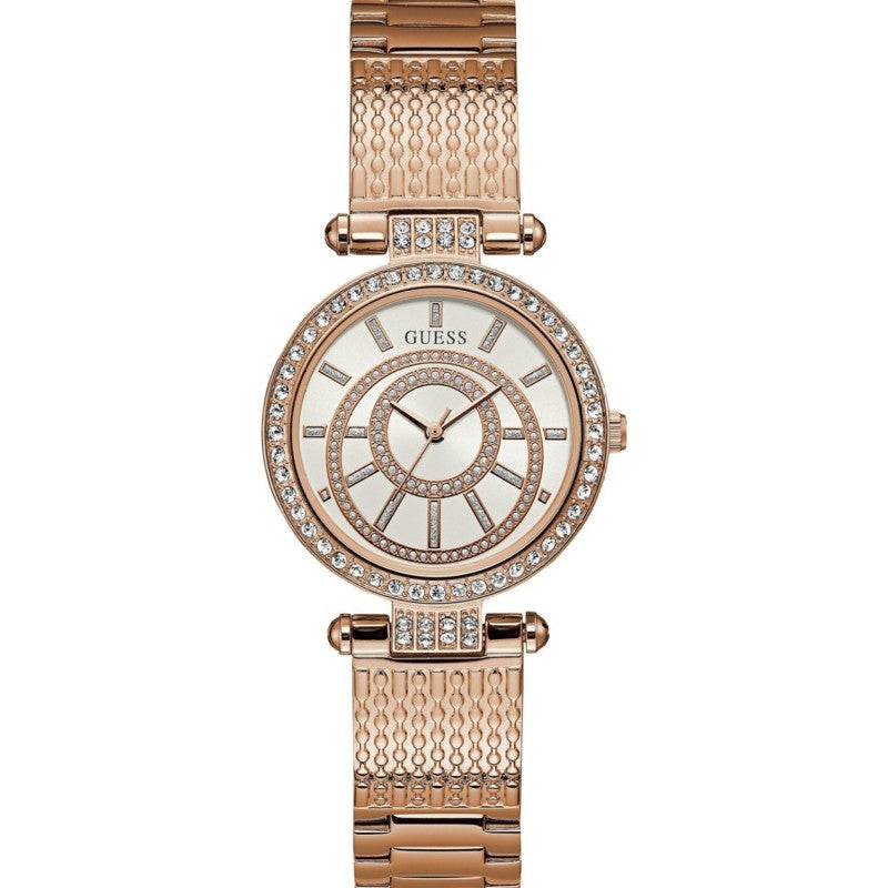  Shop Authentic Guess Muse Quartz Silver Dial Rose Gold Steel Strap Watch For Women - W1008L3 - Luxxuri
