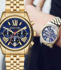  Shop Authentic Michael Kors Lexington Chronograph Blue Dial Gold Steel Strap Watch For Women - MK6206 - Luxxuri