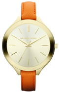  Shop Authentic Michael Kors Runway Quartz Gold Dial Orange Leather Strap Watch For Women - MK2275 - Luxxuri