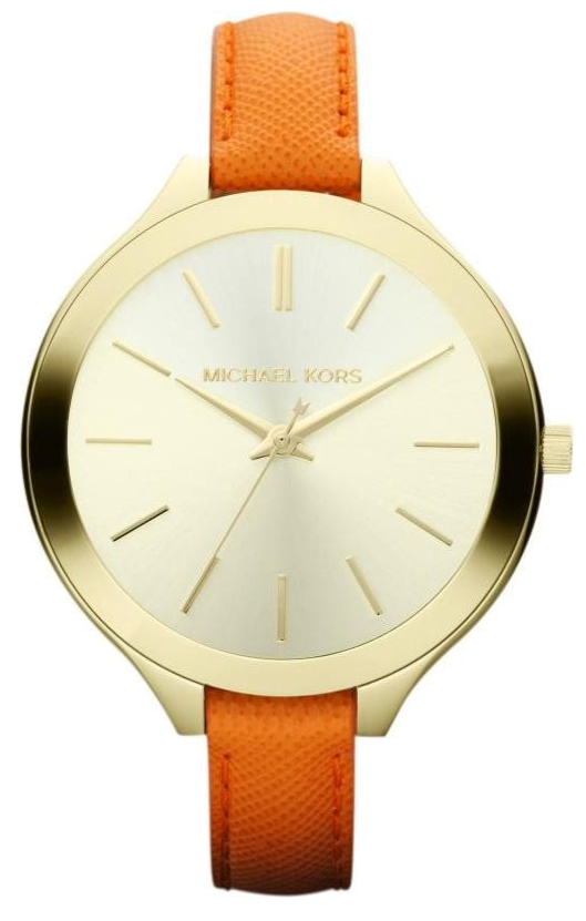  Shop Authentic Michael Kors Runway Quartz Gold Dial Orange Leather Strap Watch For Women - MK2275 - Luxxuri