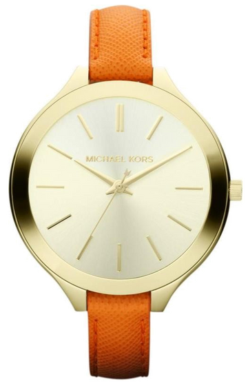  Shop Authentic Michael Kors Runway Quartz Gold Dial Orange Leather Strap Watch For Women - MK2275 - Luxxuri