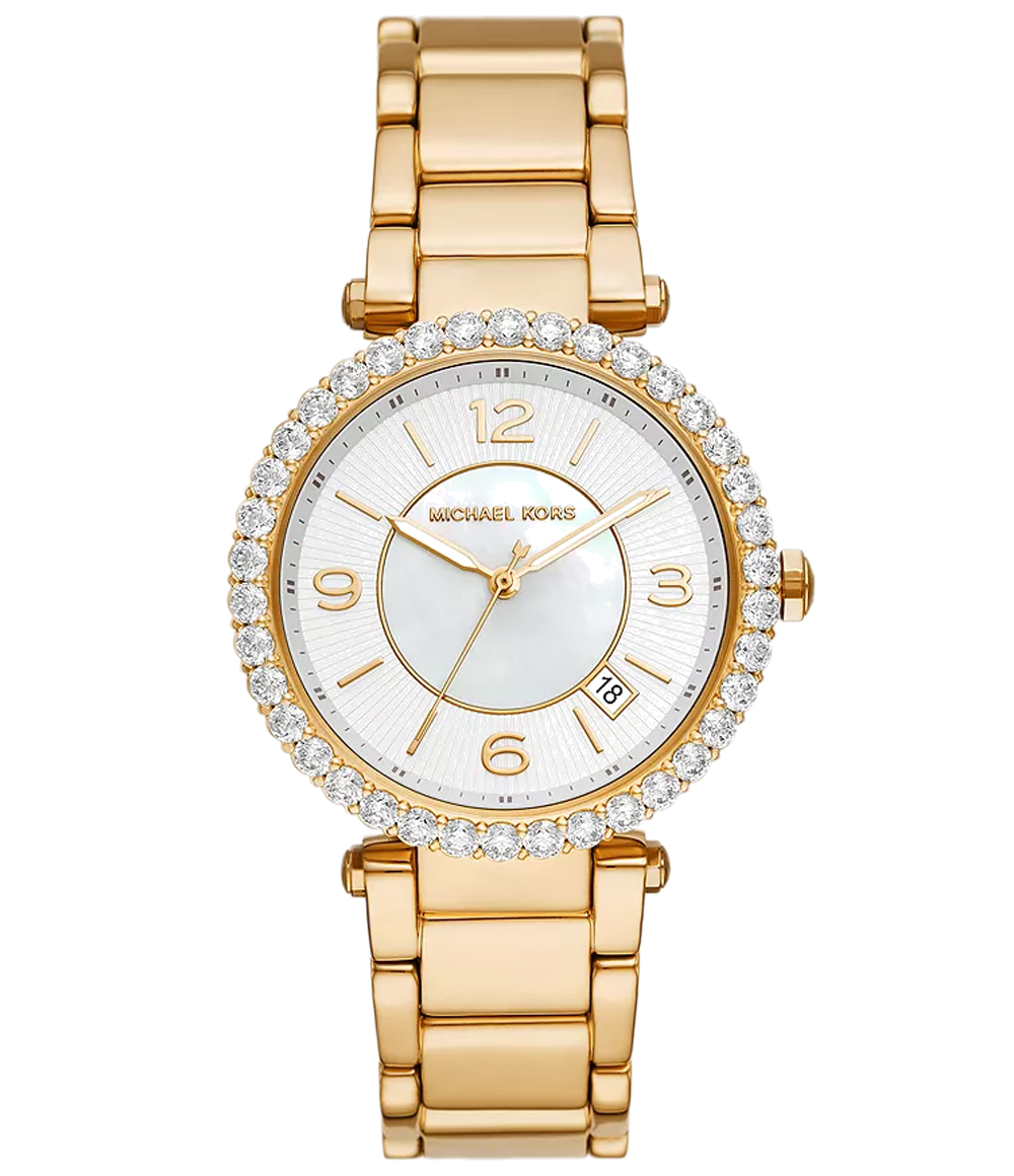  Shop Authentic Michael Kors Parker Mother of Pearl White Dial Gold Steel Strap Watch For Women - MK4693 - Luxxuri