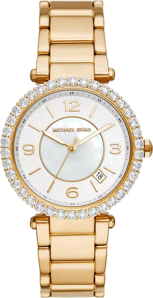  Shop Authentic Michael Kors Parker Mother of Pearl White Dial Gold Steel Strap Watch For Women - MK4693 - Luxxuri