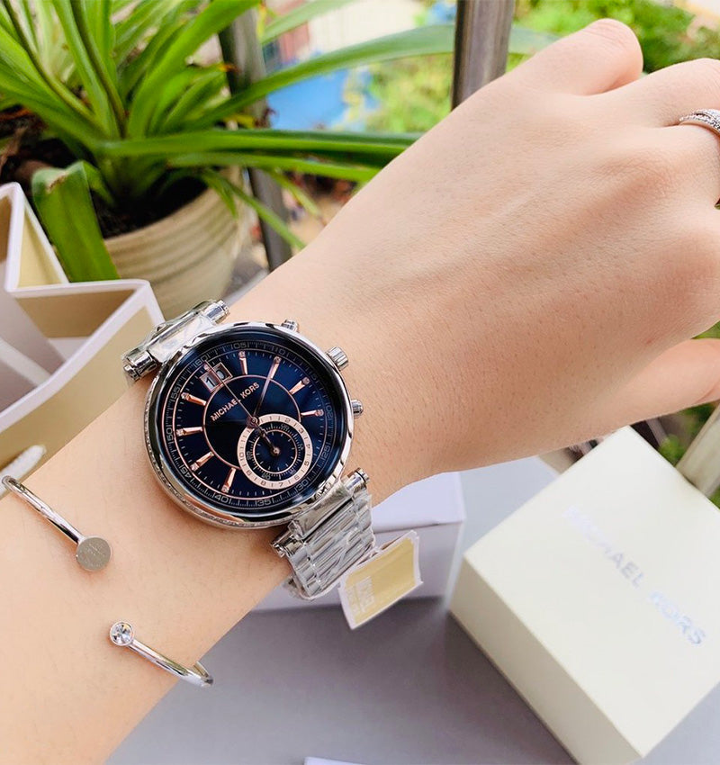  Shop Authentic Michael Kors Sawyer Navy Blue Dial Silver Steel Strap Watch for Women - MK6224 - Luxxuri