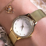  Shop Authentic Guess Chelsea Crystals Mother of Pearl White Dial Gold Mesh Bracelet Watch For Women - W0647L7 - Luxxuri