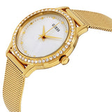  Shop Authentic Guess Chelsea Crystals Mother of Pearl White Dial Gold Mesh Bracelet Watch For Women - W0647L7 - Luxxuri