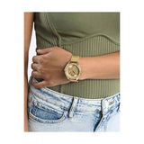  Shop Authentic Guess Tri Glitz Quartz Diamonds Gold Dial Gold Mesh Bracelet Watch For Women - W1142L2 - Luxxuri